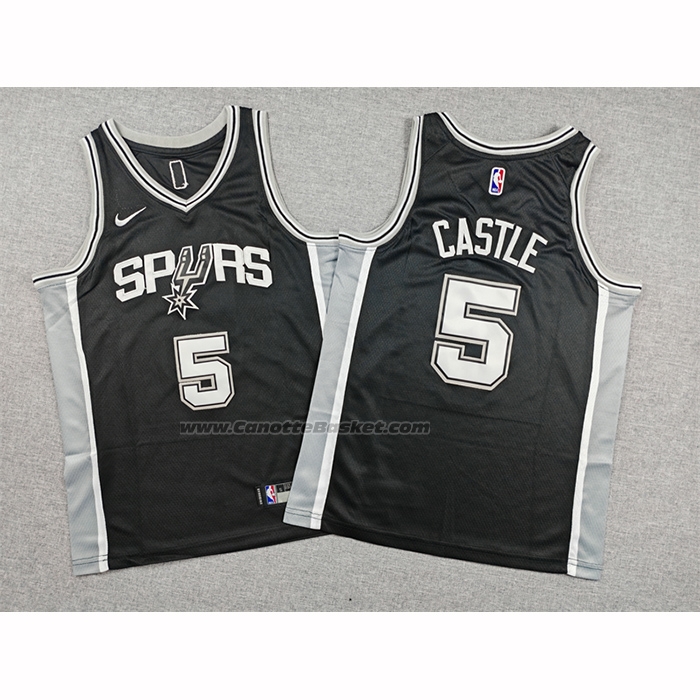 Maglia Bambino San Antonio Spurs Stephon Castle No 5 Icon 2025-26 Nero